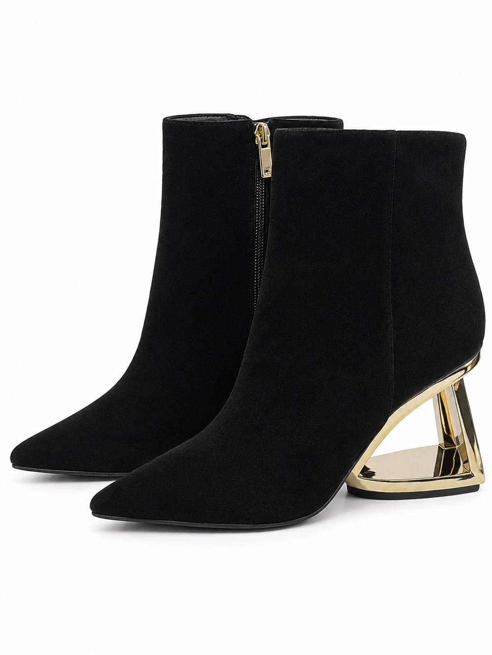 Gianni Bini Harrison Black Suede Gold Sculptural Heel Ankle Booties Size 8M